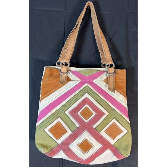 FOSSIL JESSE IVORY,OLIVE‎ GREEN,PINK FAB EMBELLISHED TOTE,SHOULDER HANDBAG,PURSE - Picture 1 of 15